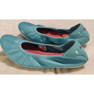 Puma Vintage Y2K Ballet flats Turquoise Leather Logo slip on Shoes foldable